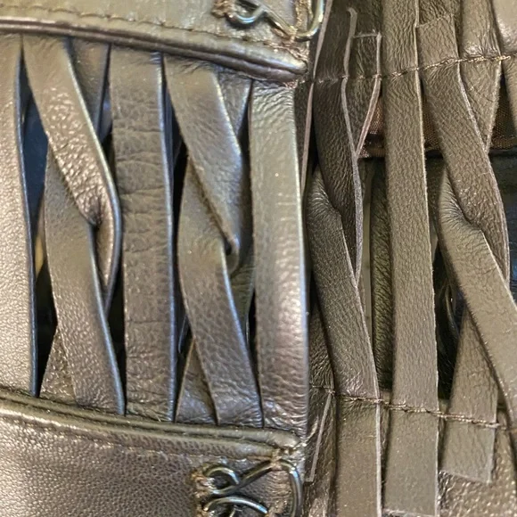 Lafayette 148 New York Dark Brown Leather Jacket with Fringe Accents - Picture 3 of 10